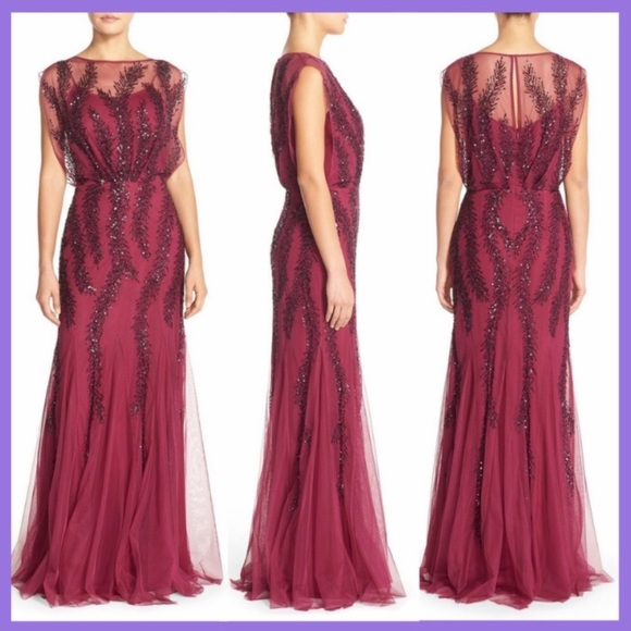 Aidan Mattox mesh beaded blouson gown - Picture 2 of 7